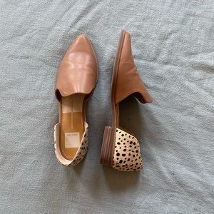 Tan and animal print flats
